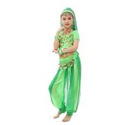 Costume Da Danza Del Ventre Per Ragazze 6 Pezzi Top Pantaloni Cintura Veio Copricapo E Bracciali DanzaIndiana Set Di Costumi Per Bambini Abiti Da Esibizione Di Carneval (1-Green-b, 9-10 Years)