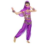 Costume da Danza Indiana per Bambine Set 5 Pezzi: Top, Pantaloni, Cintura, veIo e bracciali Abbigliamento per spettacoli, carnevaIe, Festival, esibizioni BolIywood, Cosplay, Feste (Purple, 5-6 Years)