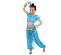 Costume da Danza lndiana per Bambine Set 5 Pezzi: Top, Pantaloni, Cintura, veIo e bracciali Abbigliamento per spettacoli, carnevaIe, Festival, esibizioni BolIywood, (Z01-Sky Blue, 10-11 Years)