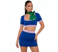 Costume da Daphne per Halloween, da donna, per cosplay | Top corto a maniche lunghe, minigonna, sciarpa verde, morbido tessuto elastico, completo per feste a tema e serate fuori