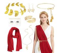 Costume da dea greca da 7 pezzi con mantello, per carnevale e feste