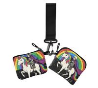 Costume da destriero cornuto per Halloween Tristo Mietitore Equitazione Cavaliere Cavaliere Cav | Piccolo porta biglietti da visita staccabile con tasca portamonete con cerniera per signore e ragazze, 2 pezzi