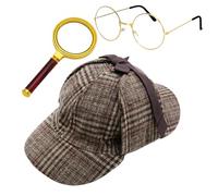 Costume da detective include cappello e occhiali di ingrandimento, occhiali di vetro, set per Halloween, per adulti, adolescenti, costume di Halloween, D, taglia unica
