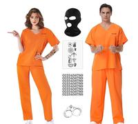 Costume da detenuto da uomo e da donna, costume da prigioniero per Halloween, costume da prigioniero per adulti, carnevale, Halloween Pretend Game Prop - taglia unisex, 1 set (arancione, M)