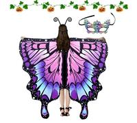 Costume da di farfalla da donna, costume da di farfalla, mantello di Halloween da donna, costume scialle morbido, scialle con di fata colorate, con maschera e fascia per antenna per gioco