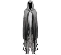 Costume da di Halloween, mantello fantasma femminile etereo in rete bianca, mantello con cappuccio spettrale | Abbigliamento versatile, costume traspirante