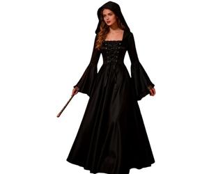 Costume da di Halloween - Spandex di grandi dimensioni 132-142 cm | Abito rinascimentale gotico con cappuccio lungo partito Hal?oween, sala di fuga, abito da nero per cospla