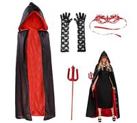Costume da Diavolo da Donna, Costume da Halloween da Donna, Mantello da Vampiro, Mantello con Cappuccio Nero Rosso, Costume da Carnevale in Maschera per Festa a Tema Halloween Costume da Cosplay