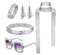 Costume da discoteca anni '70 da donna, stile retrò, costume da discoteca, con orecchini, occhiali da sole. Godetevi la pista da ballo con il nostro costume da discoteca anni '70, composto da