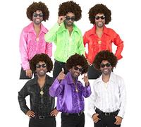 Costume da discoteca da uomo anni '70, costume da notte febbre - marrone afro, camicia discoteca, medaglia d'oro e occhiali da sole stile (nero | medio)