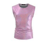 Costume da Discoteca da Uomo Anni '70, sottovita Senza Maniche, Stampa Oro Argento Multicolore con Paillettes Arcobaleno