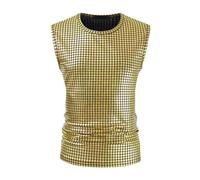 Costume da Discoteca da Uomo Anni '70, sottovita Senza Maniche, Stampa Oro Argento Multicolore con Paillettes Arcobaleno