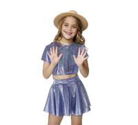 Costume da discoteca per bambine anni '70 e '80, gonna metallica lucida e scintillante, viola pop king dance superstar MJ paillettes discoteca vestito