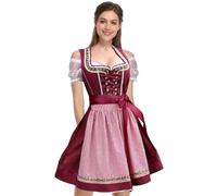 Costume da donna-3 parti Dirndl Set Wine Red | Abito tradizionale con grembiule e campo intermedio | Elegante abito realizzato in cotone poliestere | Abito classico