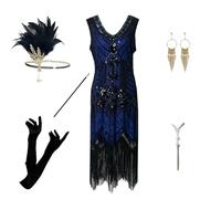 Costume da donna anni '20, con paillettes, con frange, con scollo a V, senza maniche, per carnevale, alla moda