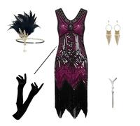 Costume da donna anni '20, con paillettes, con frange, con scollo a V, senza maniche, per carnevale, alla moda