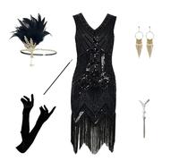 Costume da donna anni '20, con paillettes, con frange, con scollo a V, senza maniche, per carnevale, alla moda