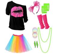 Costume da donna anni '80 - Collezione di abiti da ballo vintage, elemento gonna tutù a strati, tocco di gioielli per orecchie di tendenza, kit di 'era pop | Abito da donna per eventi musical
