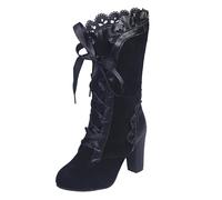 Costume da donna da bow goth 70S retrò Halloween Witch Stuff Cuban Heel Mid Calf Däumling ragazza 34, Nero , 36 EU