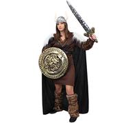 Costume da donna deluxe da vichingo, tunica, mantella + casco da vichingo, colore argento, spada e scudo (S, XXL, grande)