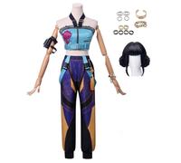 Costume da donna Demon Hunters Zoey cosplay con accessori per Halloween (blu + parrucca, XS)