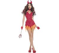 Costume Da Donna Flaming Diva Starline Halloween Glamour Diavolo Cut Out S7007