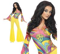 Costume Da Donna Hippy Anni '60 Groovy Con Faldoni Psichedelici Nuovo