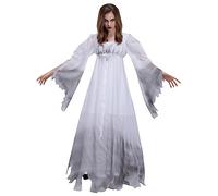 Costume da donna horror da sposa, costume da fantasma, camicia da notte bianca vittoriana, a maniche lunghe, stile retrò, spaventoso, cosplay di Halloween, abito da vampiro, gotico