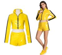 Costume da donna Kung Fu per Halloween, Kung Fu con top corto giallo e pantaloncini da donna