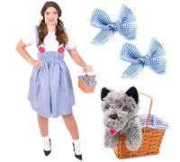 Costume da donna per la settimana del libro scolastico di DOROTHY - Costume da ragazza per adulti - Cravatte per capelli, cesta e cane (piccolo)