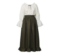 Costume da donna rinascimentale vintage medievale abito da contadino a trombe, maniche vittoriane, camicetta e gonna (verde, XXL)