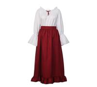 Costume da donna rinascimentale vintage medievale abito da contadino con maniche a trombe vittoriane Ren fiera camicetta e gonna (rosso, L)