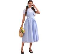 Costume da Dorothy da donna blu a quadretti per Halloween e giorno del libro di lavoro | Silhouette a maniche corte a sbuffo, personaggio da favola, costume da mago di Oz, costume da fattoria del Kansas