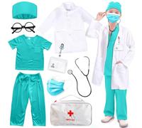 Costume da Dottore per Bambini, Set da 9 Pezzi da Dottore Costume Dottore Bambino con Stetoscopio Camice Dottore, Costume da Chirurgo, Kit Dottore Medico Costume Carnevale per Ragazzi e Ragazze (140)