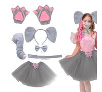Costume da elefante, costume da elefante ragazze per bambini, costume da animale grigio comodo e vibrante per la festa di gioco di ruolo per il Natale di Halloween, zampe di testa TUTU SWRE NOSE BOWTI