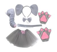 Costume da elefante - Set di 6 pezzi 3D | Tutu di peluche in poliestere con fascia, orecchie, proboscide, coda, papillon e | ideale per giochi di ruolo e feste in costume per bambini (3-14 anni