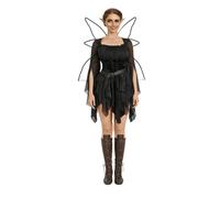 Costume da elfo da fata, da donna, con ali e orecchie, stile medievale, per Halloween, cosplay, feste, colore nero, taglia XXL