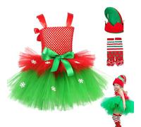 Costume da elfo per bambini, gonna da danza verde da fata, in tulle a rete, con cappello e calzini, vestito natalizio per feste di festa, spettacoli teatrali, fotografia