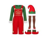 Costume da Elfodi Natale per Bambini da 4 Pezzi Tuta Cosplay Natalizia Abbigliamento da Tribunale Cappello Calzini Copriscarpe Outfit Scenico per Feste, Eventi A Tema Natalizia (Green, 5-6 Anni)