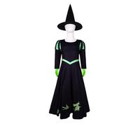 Costume da Elphaba da strega cattiva per ragazze, con cappello nero a punta, vestito a maniche lunghe da strega verde, per feste di compleanno, Halloween, cosplay