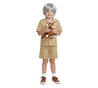 Costume da esploratore per bambini - costume da naturalista e emittente della fauna selvatica - include top e pantaloncini safari kaki, parrucca argentata e tigre di peluche - costume per la Giornata