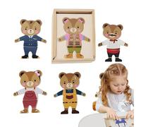 Costume da famiglia di orso in legno, puzzle di vestire l'orso, set di gioco per cambiare i vestiti, giochi di puzzle per cambiare vestiti, giocattolo cognitivo in legno per ragazze anziane