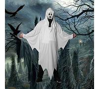 Costume da fantasma bianco, costume da fantasma di Halloween con copertura spaventosa per la testa di carnevale, mantello per cosplay, mantello zombie, costume spaventoso per adulti e ragazzi