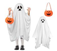 Costume da Fantasma di Halloween per bambini Mantello da Fantasma Bianco con Sacchetto di Zucca,Costumi di Halloween per Il Gioco di Ruolo in Maschera di Carnevale