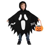 Costume da fantasma per bambini con luminoso, bambini con mantello da fantasma nero con cappuccio e borsa a forma di zucca, maschera da fantasman Boo Costumi da bambini per Halloween,Cosplay 3-7 anni