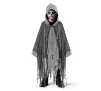 Costume da fantasma per bambini, mantello da fantasma spaventoso da 90 cm con catena alla vita con il disegno della Morte, costume Halloween bambini e bambine, mantello con cappuccio della Morte