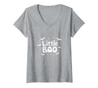 Costume da Fantasma per Halloween Little Boo Toddler Maglietta con Collo a V, Donna, Grigio Melange, XL