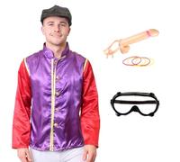 Costume da fantino da cavallo rosso e viola, con cappello e anello gonfiabile da lancio, divertente costume da uomo, per feste, festival e divertimento per adulti
