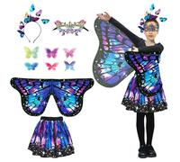 Costume da farfalla 5 pezzi per bambini, ali di farfalla per bambine con gonna, maschera, benda sul viso,antenne,costume da farfalla di carnevale per cosplay, carnevale,ballo in maschera,festa a tema
