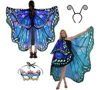 Costume da farfalla da donna, ali di farfalla, per adulti, costume di carnevale a due livelli, costume da donna, travestimento a farfalla, accessorio per costume da 3 set maschera viso con motivo a